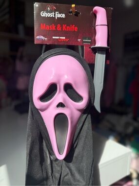 Ghost Face Pink Mask Black Hood Scream Halloween Costume Fun World